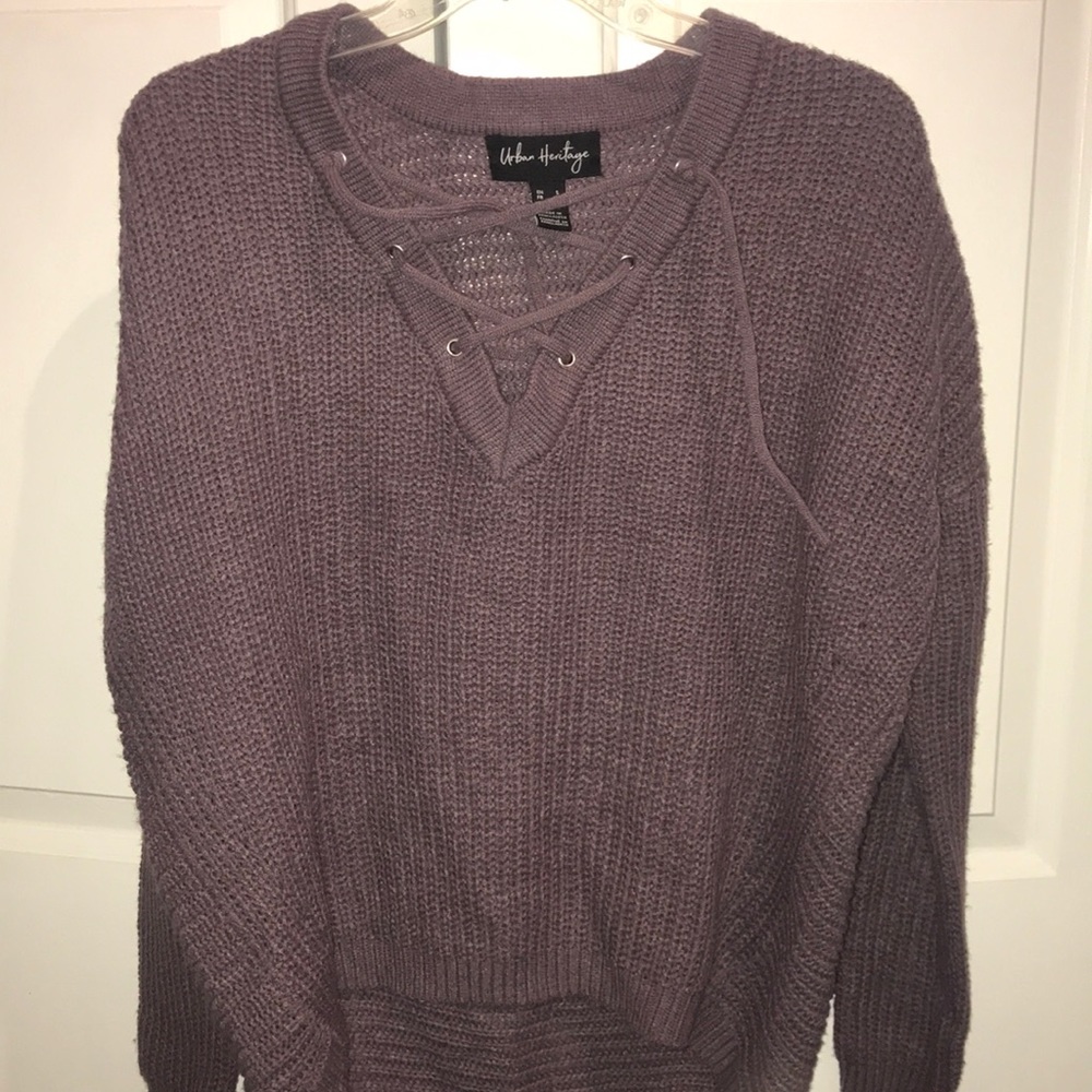 purple sweater with lace up!